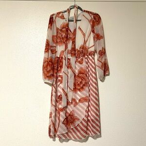 Enfocus Studio Orange Flowers and White Long Sleeve Dress Size 6